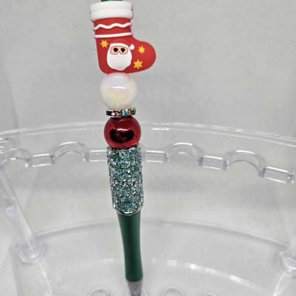 3D Silicone Bead Christmas Themed Bling and Beaded Handcrafted Pens- Black Ink - Picture 3 of 5